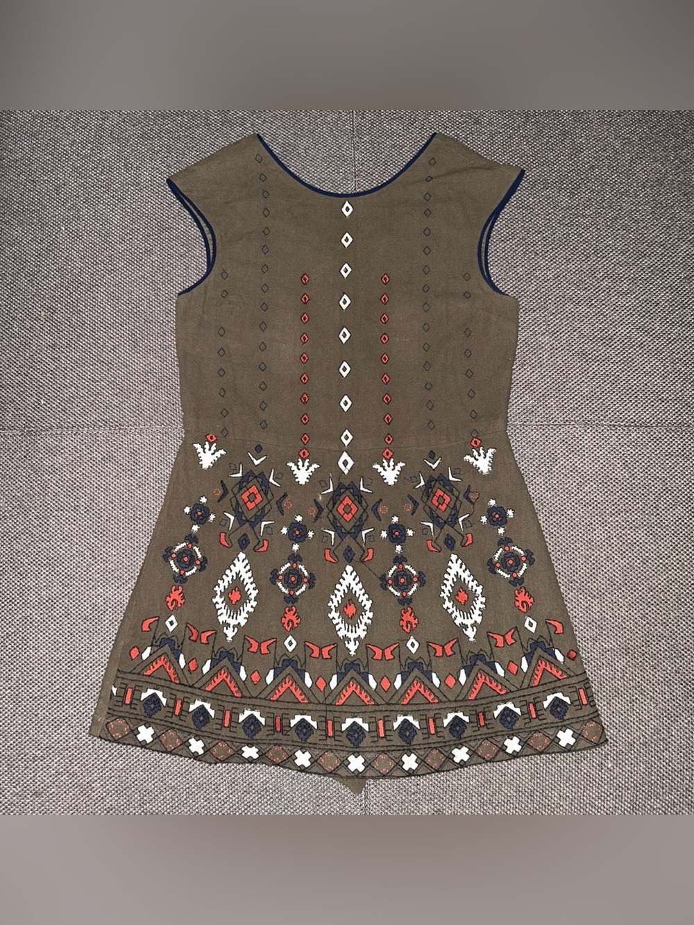 Piper BEI Olive Mini Dress with Red, White & Navy Embroidery